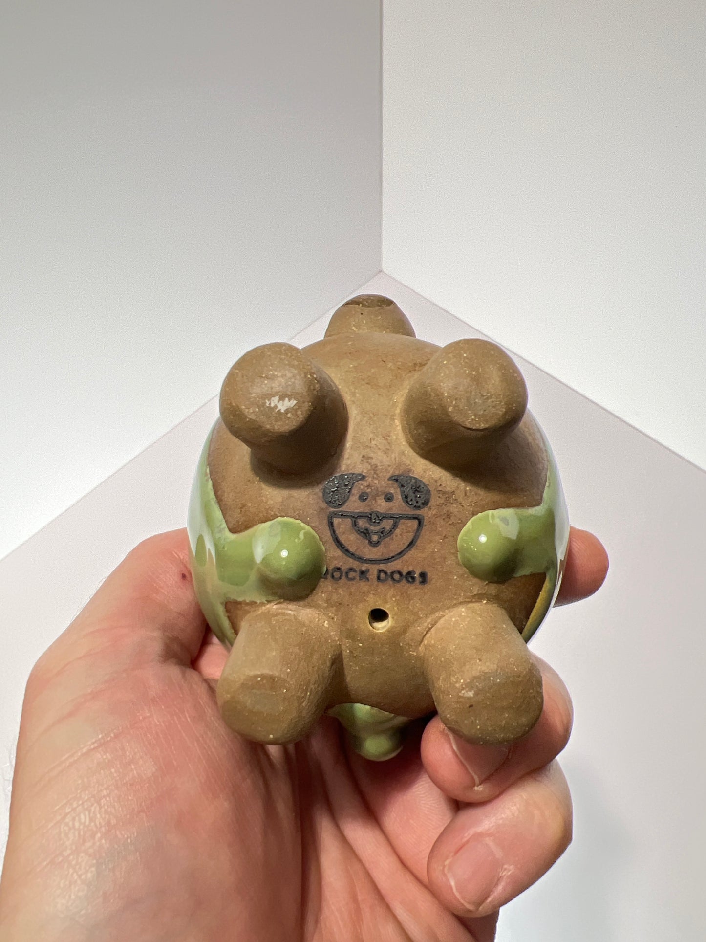 Handmade Rock Dog Collectible - Striped Jade Green