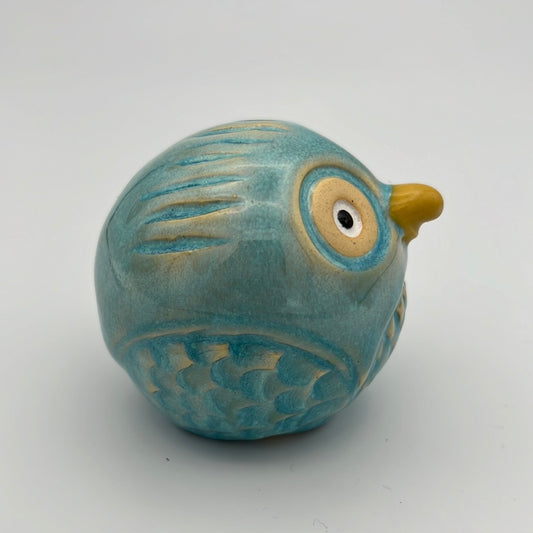 Handmade Rock Owl Collectible - Sky Blue