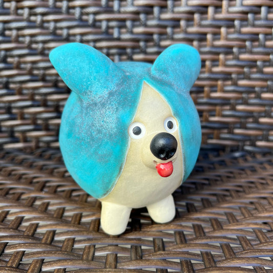 Handmade Rock Dog Collectible - Striped Aqua