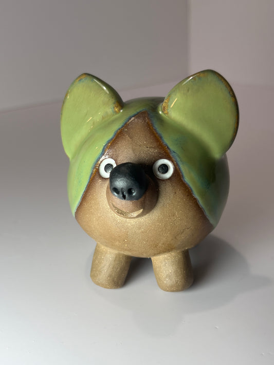 Handmade Rock Dog Collectible - Striped Jade Green