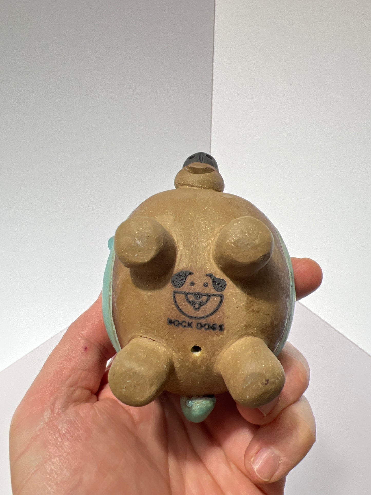 Handmade Rock Dog Collectible - Striped Aqua