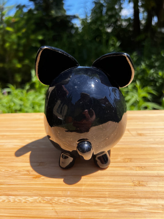 Handmade Rock Dog Collectible - Glossy Black