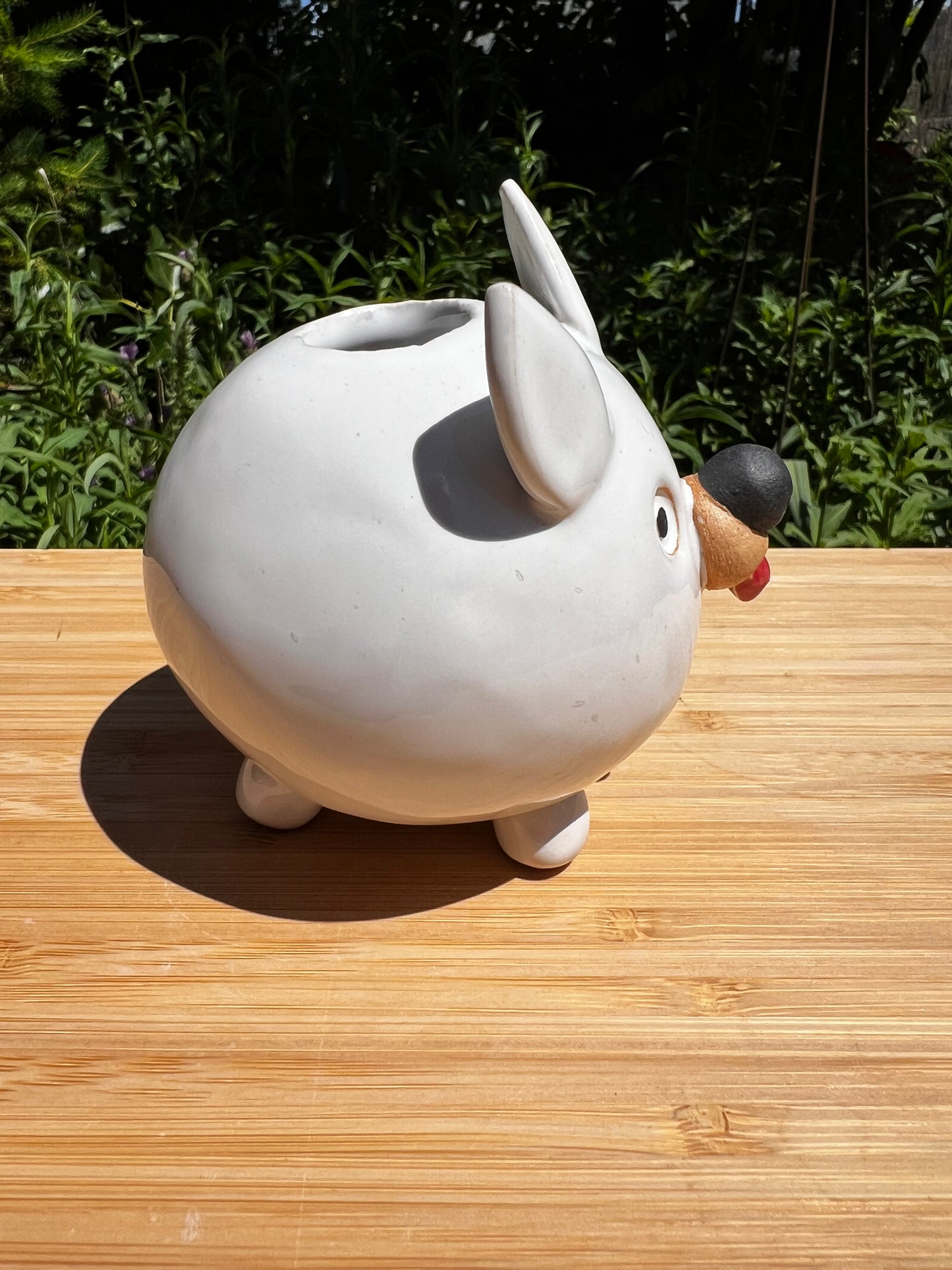 Handmade Rock Dog Planter Collectible - Snow