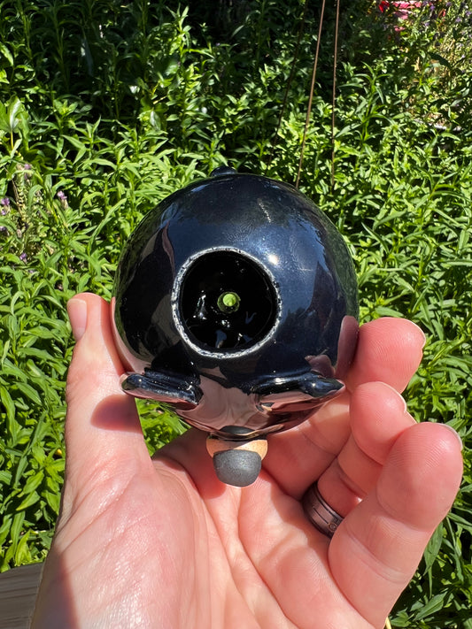 Handmade Rock Dog Planter Collectible - Glossy Black