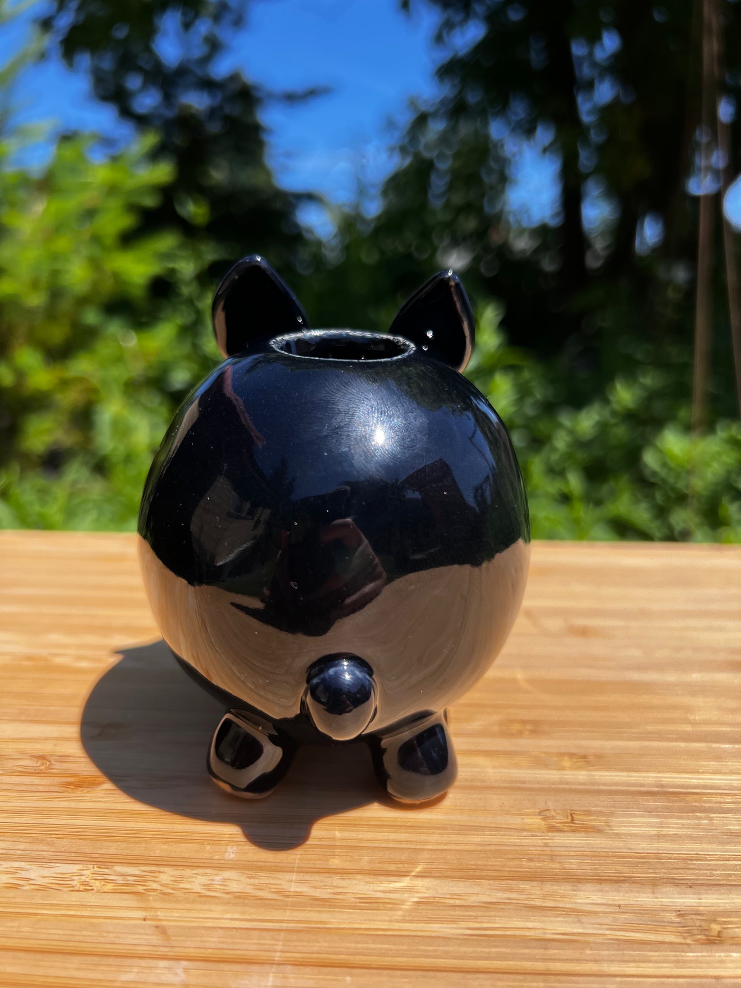 Handmade Rock Dog Planter Collectible - Glossy Black