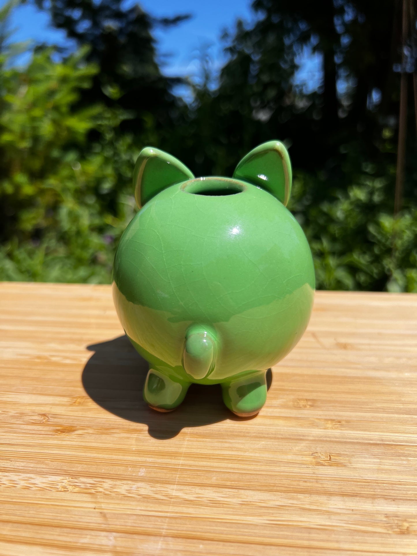 Handmade Rock Dog Planter Collectible - Grassy Green