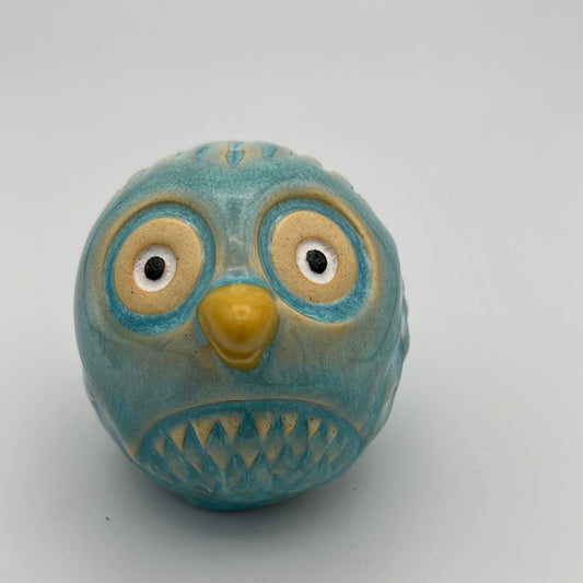 Handmade Rock Owl Collectible - Sky Blue