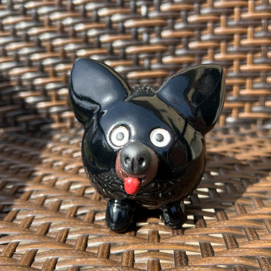 Handmade Rock Dog Collectible - Happy Black