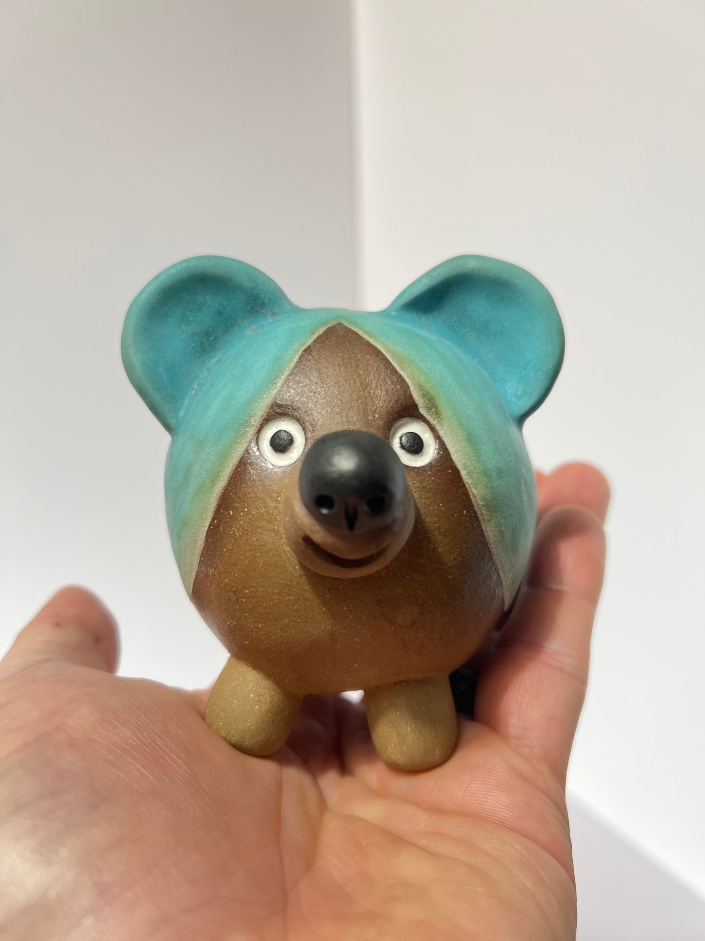 Handmade Rock Dog Collectible - Striped Aqua