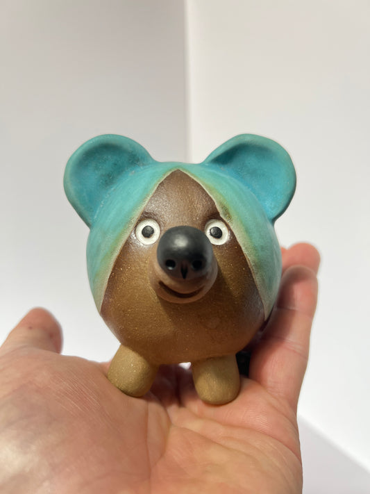 Handmade Rock Dog Collectible - Striped Aqua