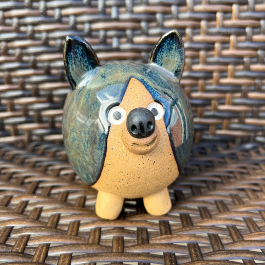 Handmade Rock Dog Collectible - Striped Blacks and Browns