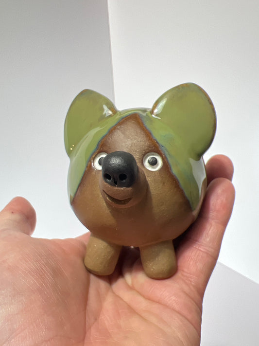 Handmade Rock Dog Collectible - Striped Jade Green