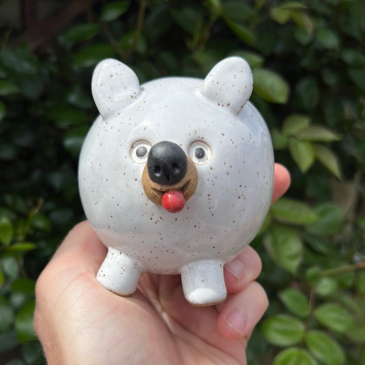 Handmade Rock Dog Collectible - Speckled Snow