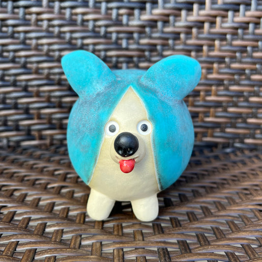 Handmade Rock Dog Collectible - Striped Aqua