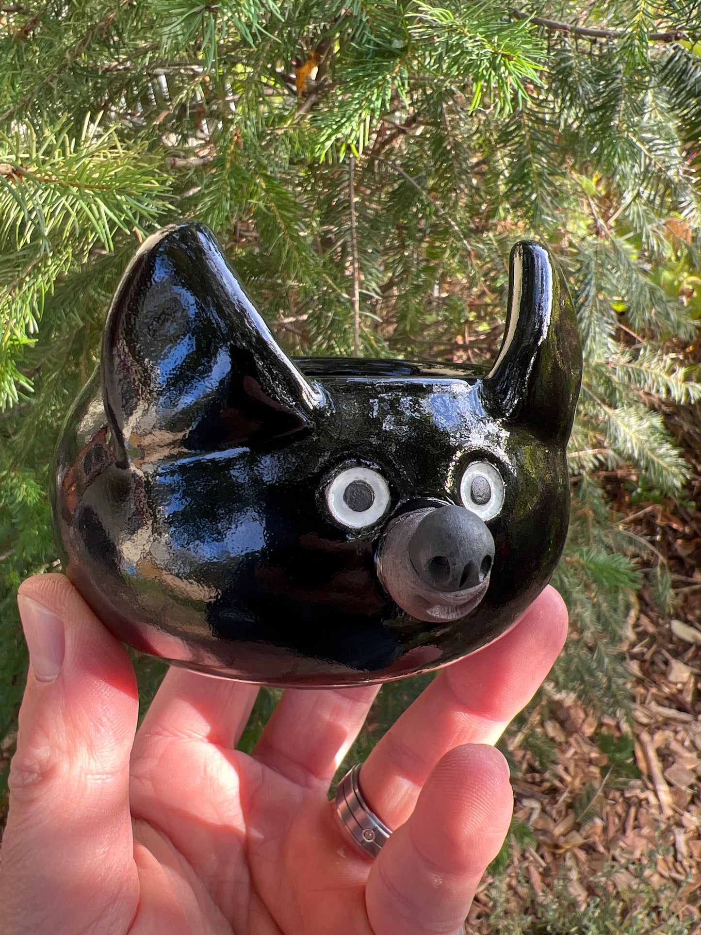 Rock Dogs Planter w/ drip hole - Glossy Black