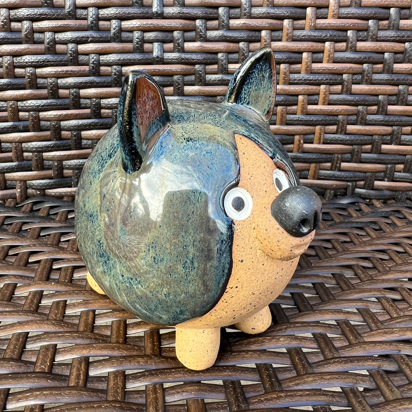 Handmade Rock Dog Collectible - Striped Blacks and Browns