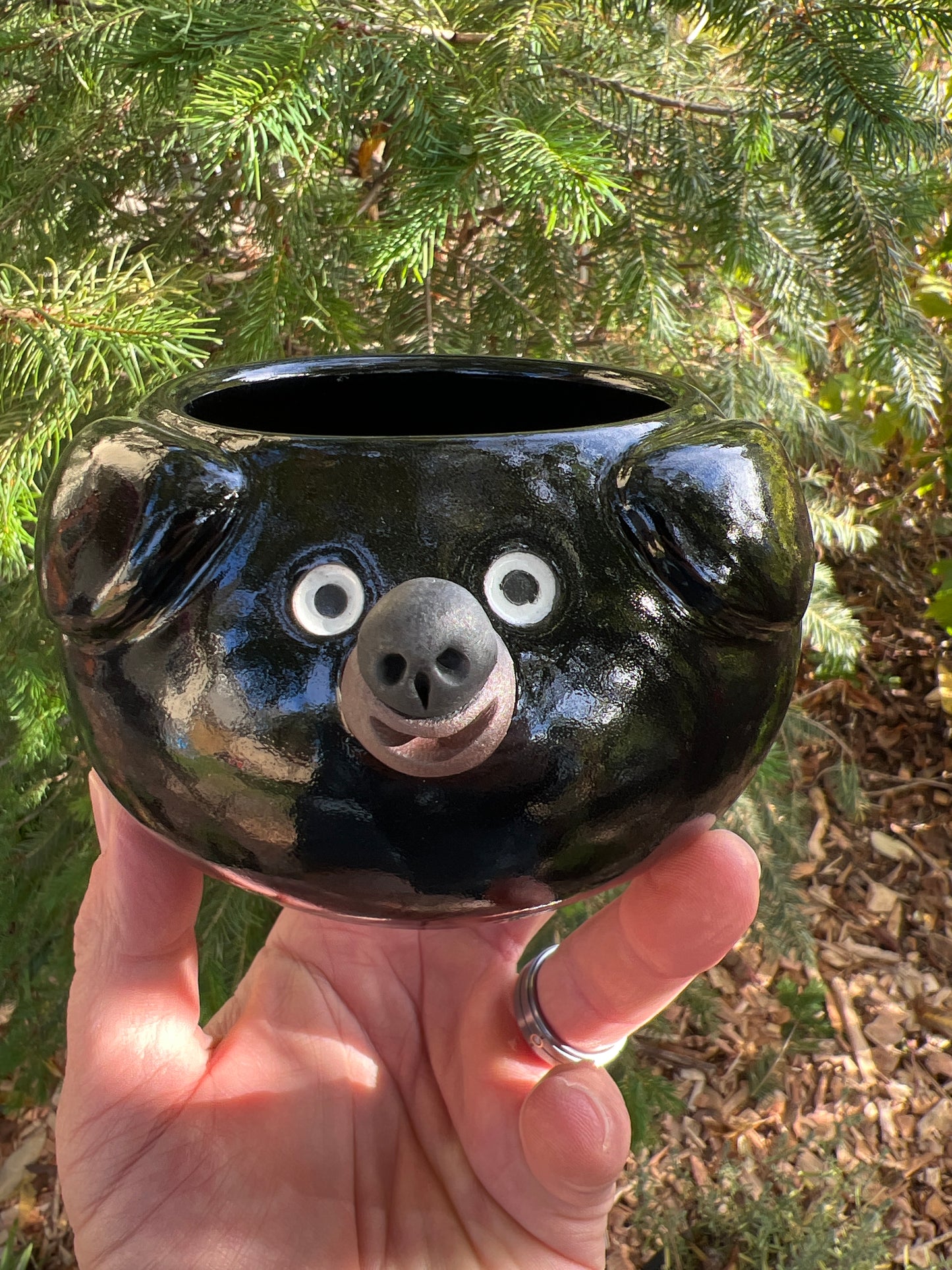 Rock Dogs Planter w/ drip hole - Glossy Black