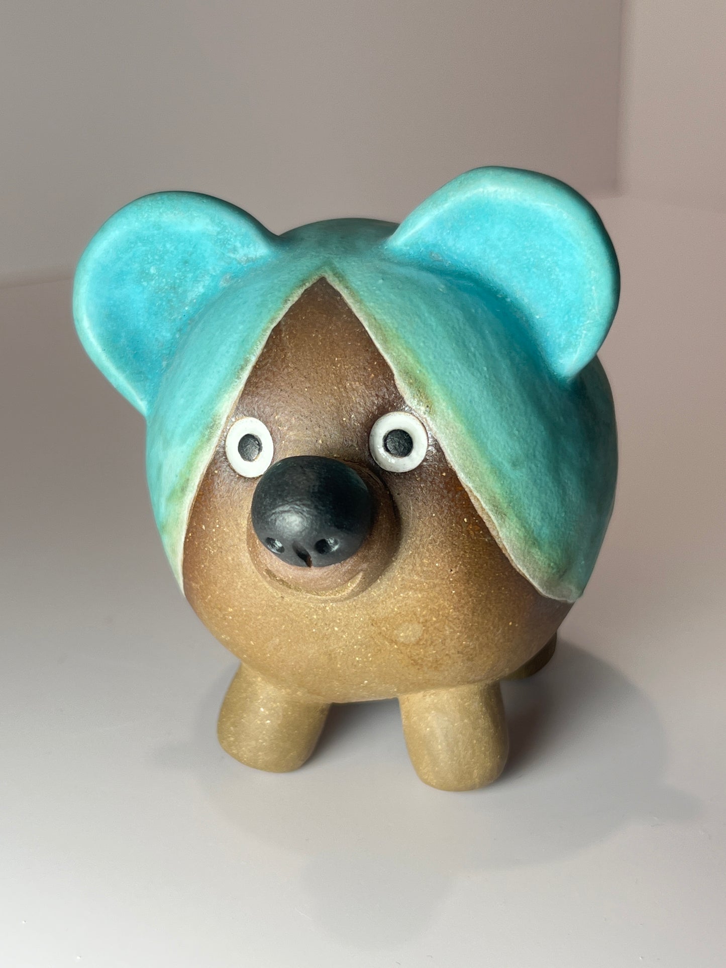Handmade Rock Dog Collectible - Striped Aqua