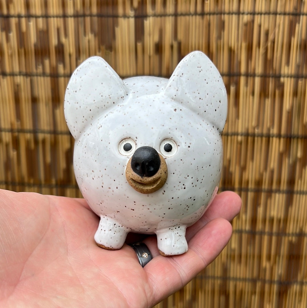 Handmade Rock Dog Collectible - Speckled Snow
