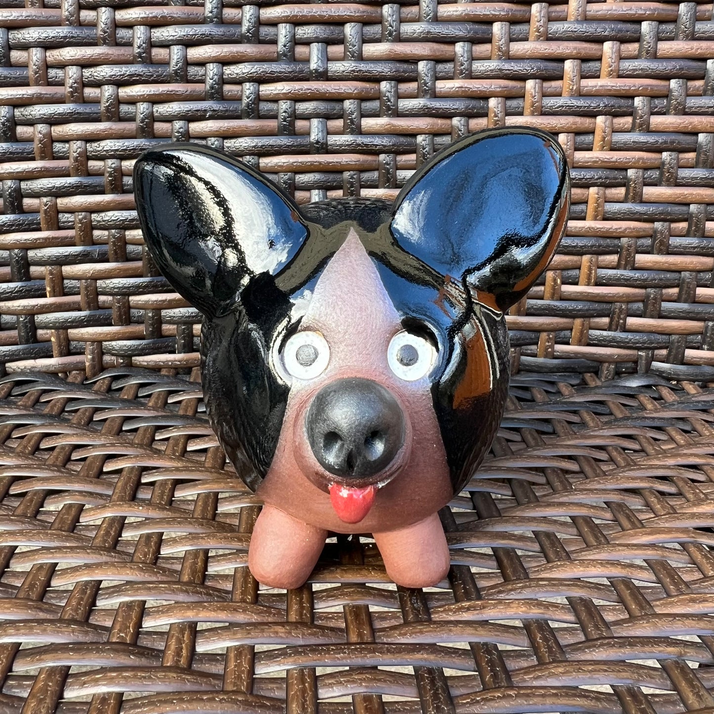 Handmade Rock Dog Collectible - Striped Black