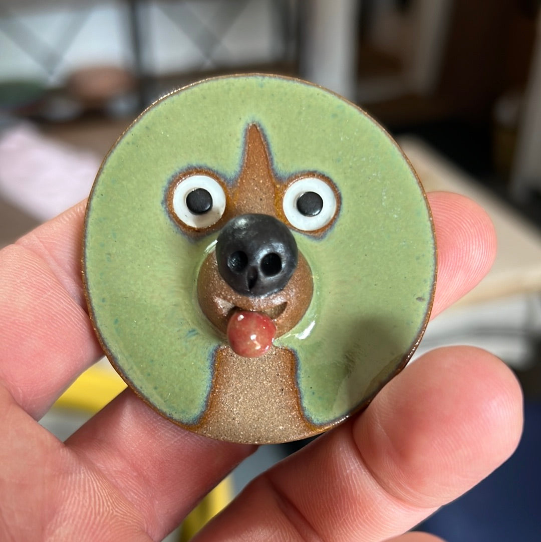 Handmade Rock Dogs Magnet - Jade with Stripe