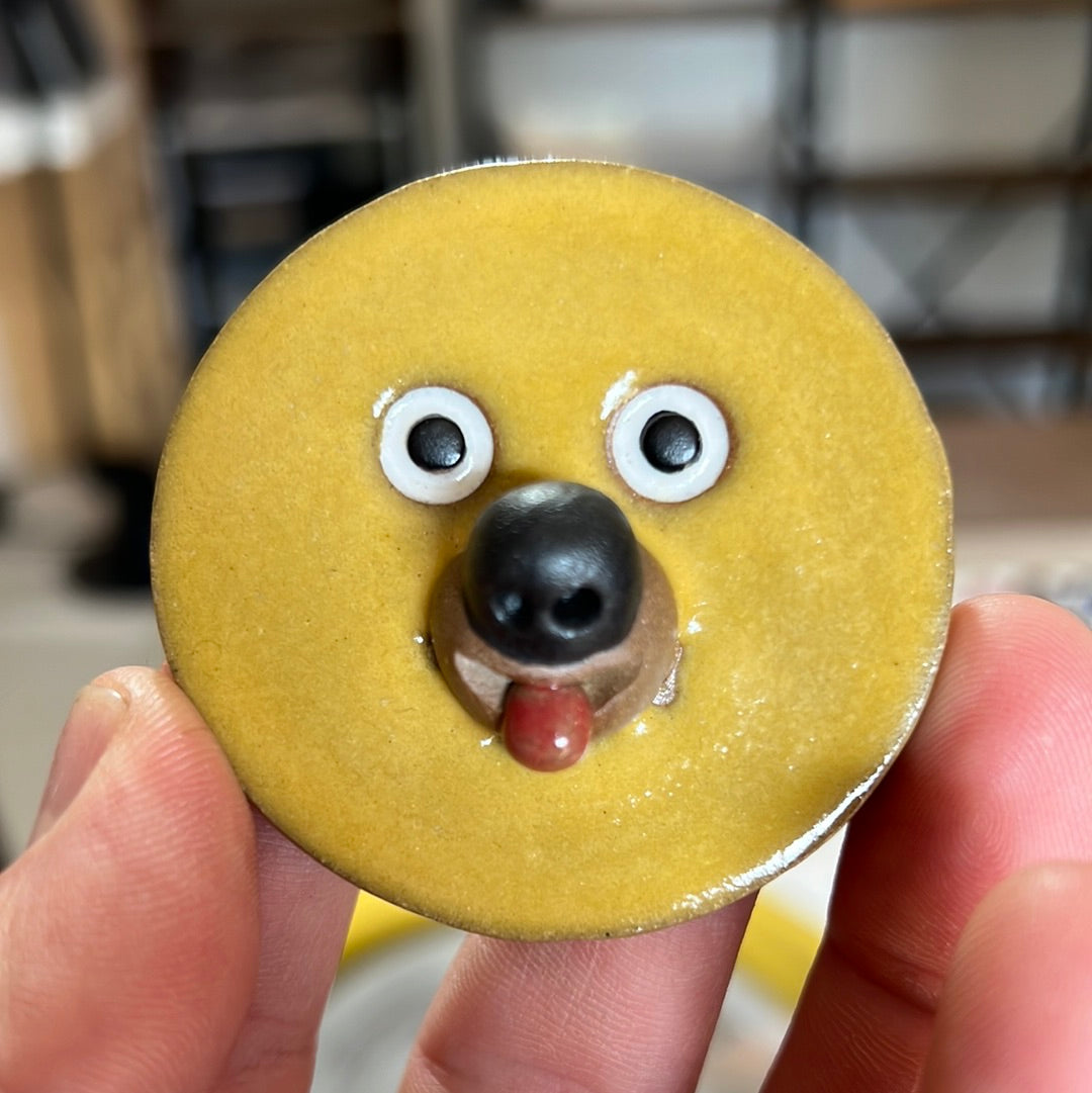 Handmade Rock Dogs Magnet - Yellow